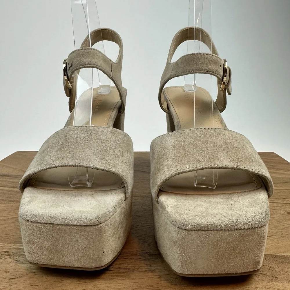 New Womens Marc Fisher LTD Cinthia Beige Suede Platform Sandals Heels Size 9.5 M